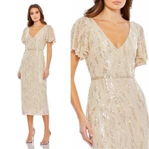 NWT Mac Duggal Monotone Sparkly Sequin Fully Embellished Midi Dress Cocktail 2